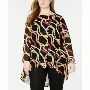 Black Overlay Tunic Multi Ribbons 2X